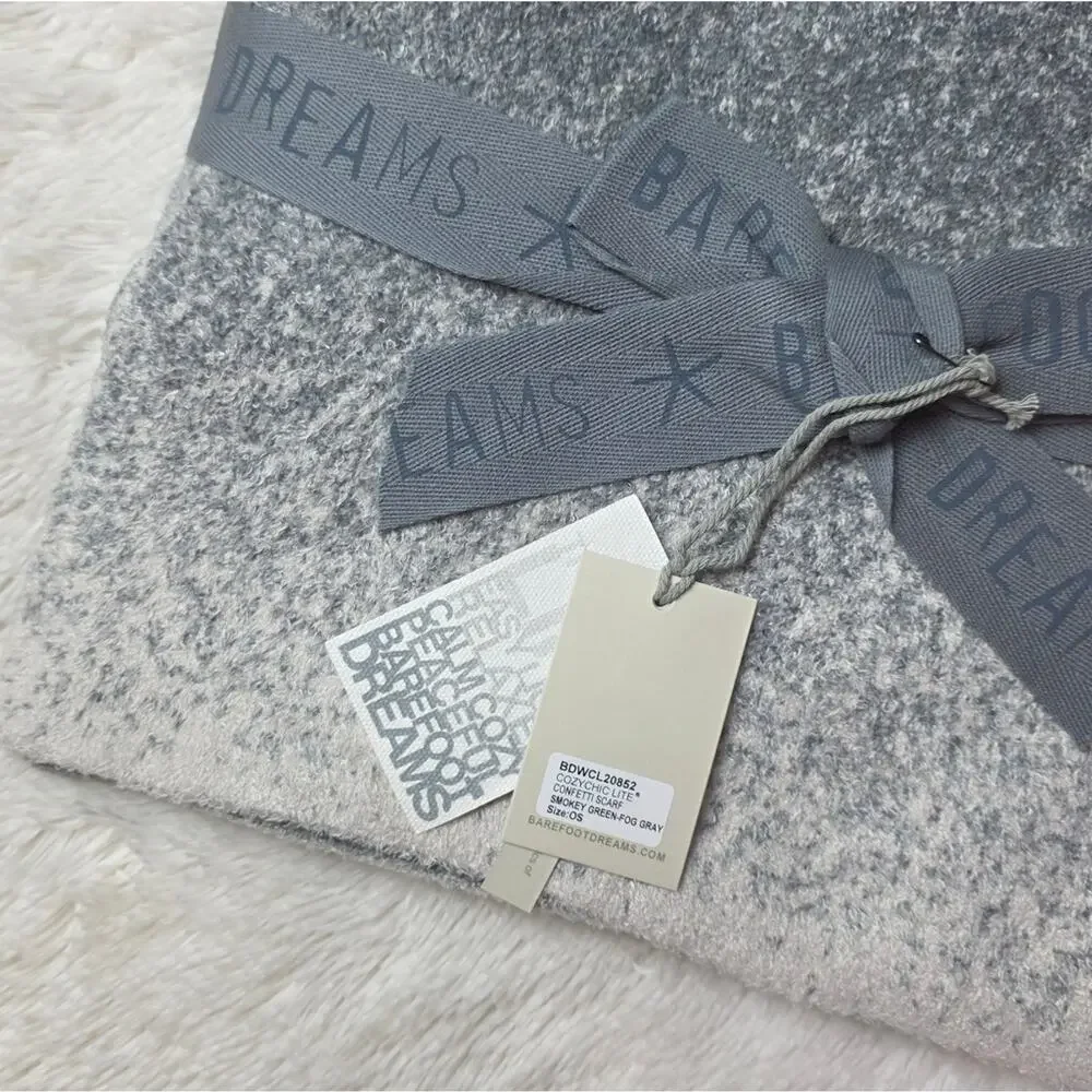 🚨NEW BAREFOOT DREAMS Cozychic Lite Confetti Scarf Gray Soft